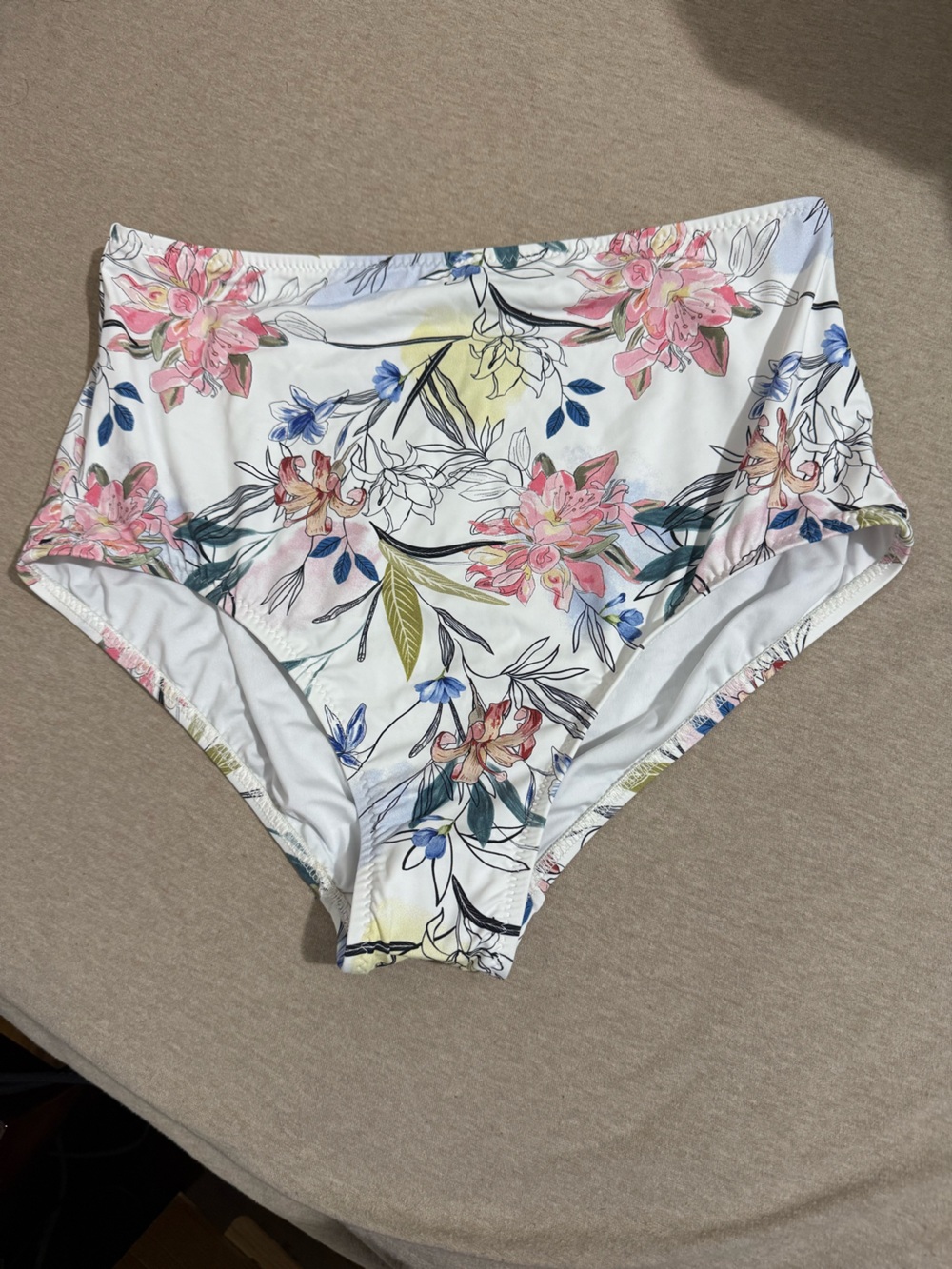 Rey Swimwear High-Waist Floral Bikini Bottoms in White and Pink